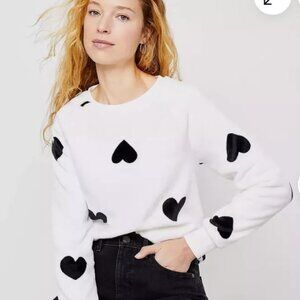 NWT LOFT Women's Faux Fur Heart Sweatshirt Black & White Size M Petite